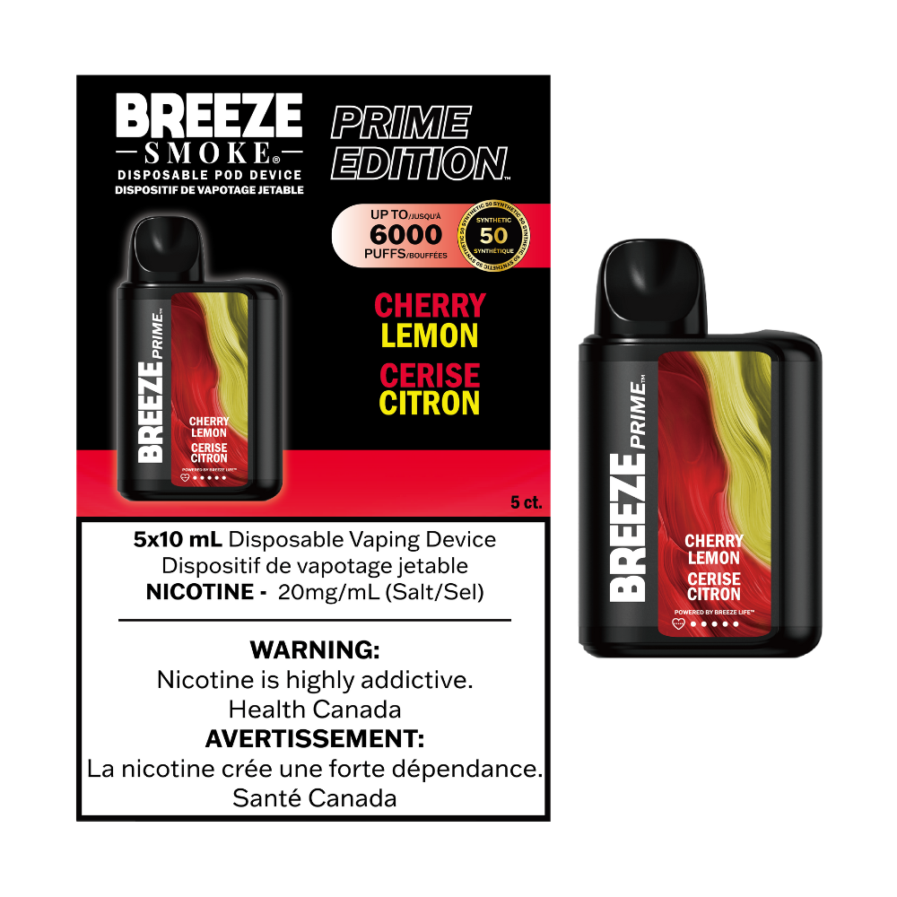 Breeze Prime Edition Disposable Vape - 6000 Puffs - Cherry Lemon | Vape4change Breeze Prime Edition Disposable Vape - 6000 Puffs - Cherry Lemon | Vape4change