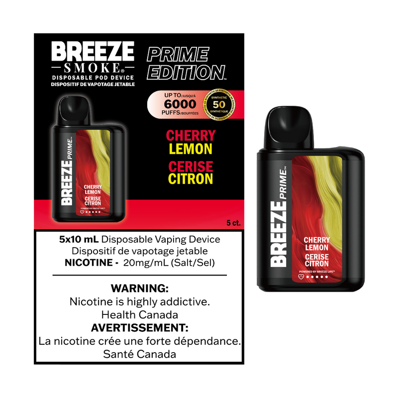 Breeze Prime Edition Disposable Vape - 6000 Puffs - Cherry Lemon