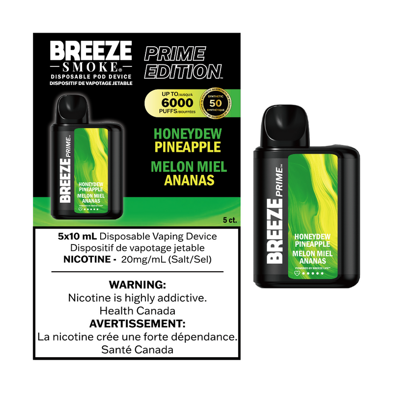 Breeze Prime Edition Disposable Vape - 6000 Puffs - Honeydew Pineapple