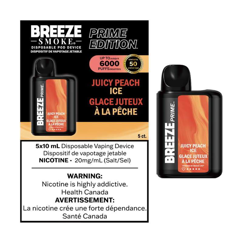 Breeze Prime Edition Disposable Vape - 6000 Puffs - Juicy Peach Ice