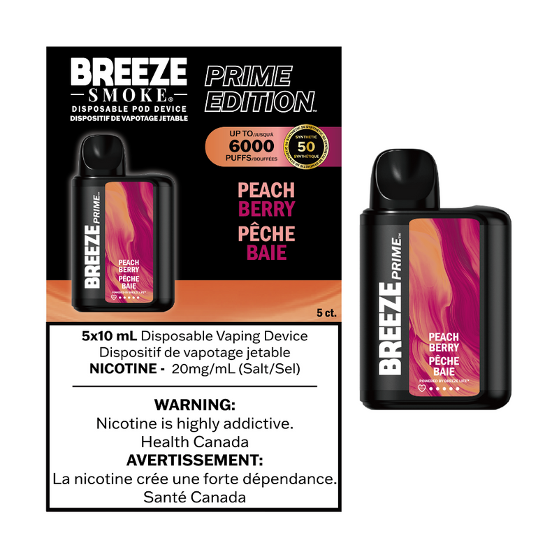 Breeze Prime Edition Disposable Vape - 6000 Puffs - Peach Berry