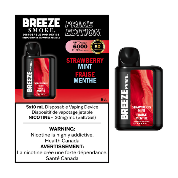 Breeze Prime Edition Disposable Vape - 6000 Puffs - Strawberry Mint | Vape4change Breeze Prime Edition Disposable Vape - 6000 Puffs - Strawberry Mint | Vape4change