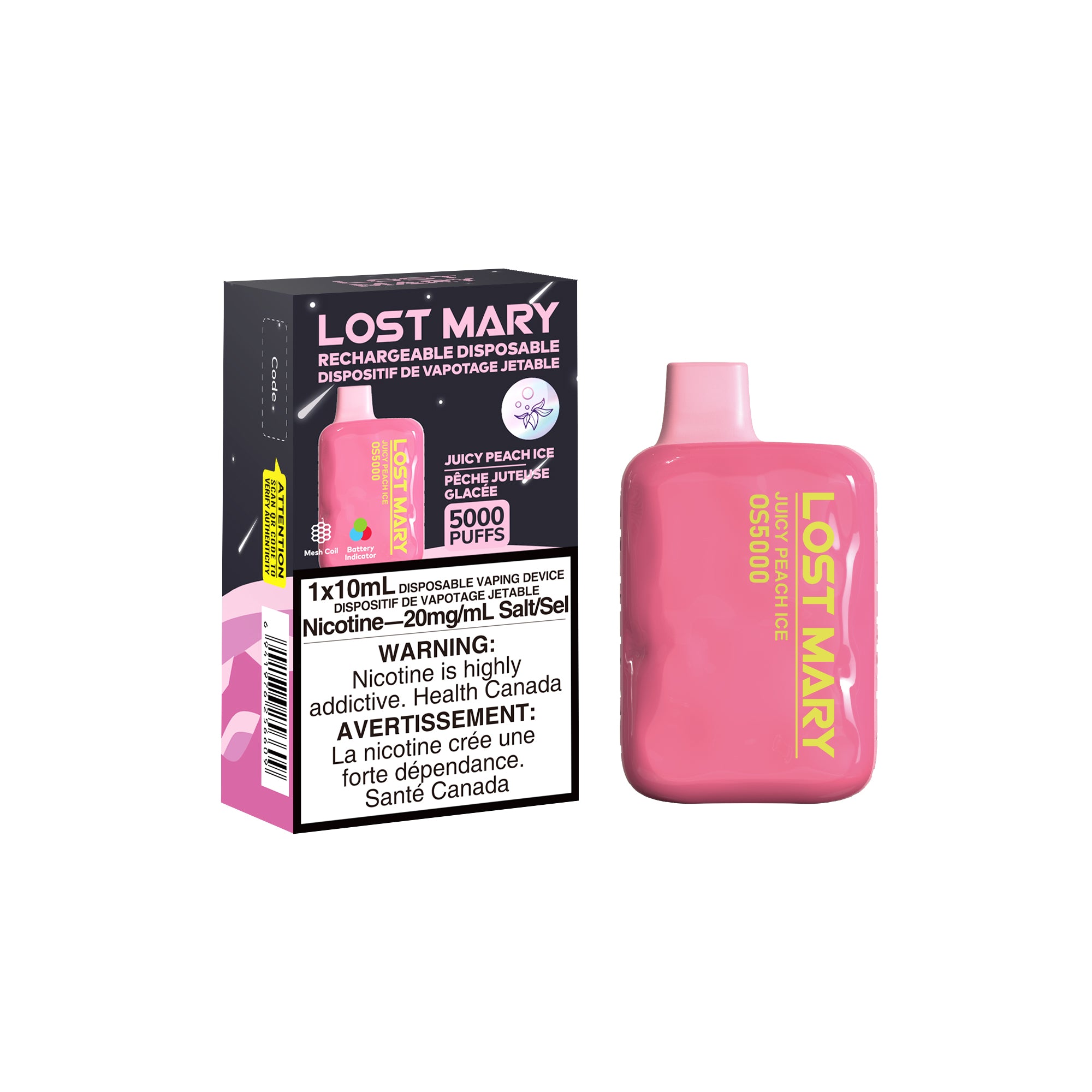lost mary os5000 juicy peach Lost Mary Disposable Vape - Juicy Peach Ice - 5000 Puffs