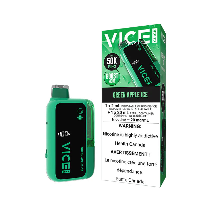 Vice Click Disposable Vape - 50,000 Puffs - Green Apple Ice | Vape4change Vice Click Disposable Vape - 50,000 Puffs - Green Apple Ice | Vape4change