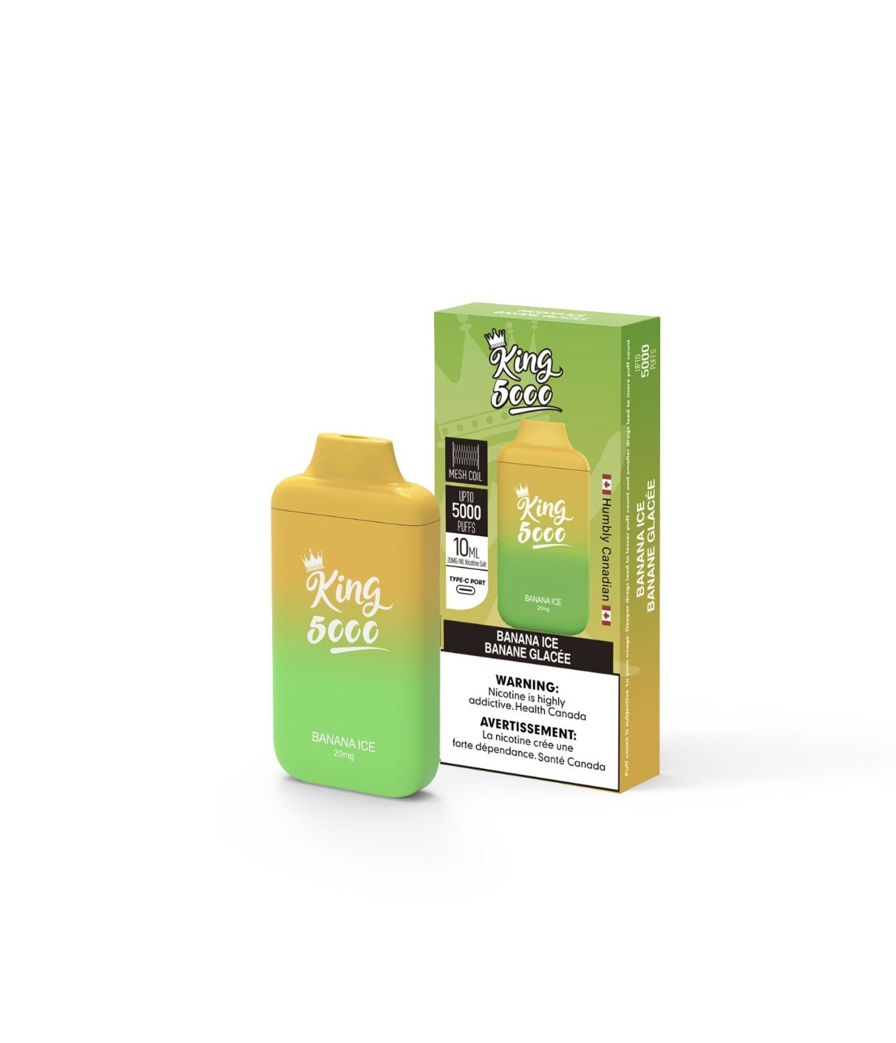 King Disposable Vape - Nicotine Free - 10 ML - 5000 Puffs - Banana Ice | Vape4change King Disposable Vape - Nicotine Free - 10 ML - 5000 Puffs - Banana Ice | Vape4change