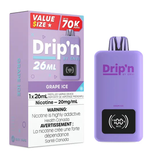 Drip'n by Envi 26ML Disposable Vape - 70K Puffs - Grape Ice | Vape4change Drip'n by Envi 26ML Disposable Vape - 70K Puffs - Grape Ice | Vape4change