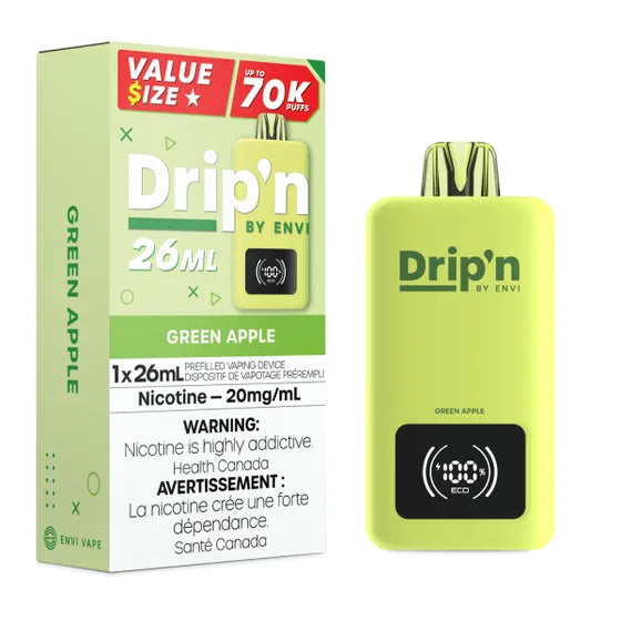 Drip'n by Envi 26ML Disposable Vape - 70K Puffs - Green Apple | Vape4change Drip'n by Envi 26ML Disposable Vape - 70K Puffs - Green Apple | Vape4change