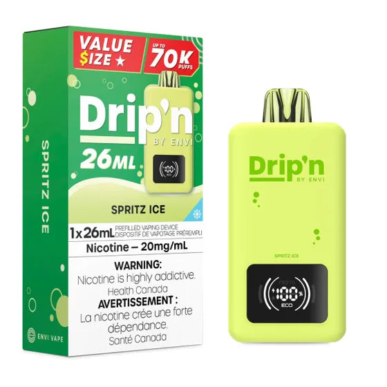 drip vape disposable Drip'n by Envi 26ML - 70K Puffs - Spritz Ice Azeite com tampa verde Bottle Size ::2.0 mL 510