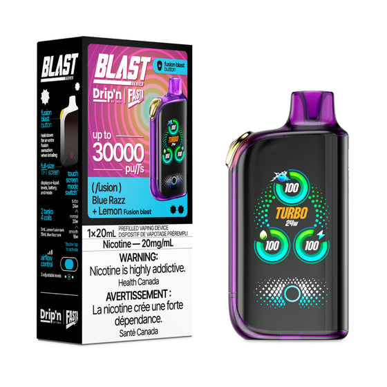 Drip'n Fasta Blast Disposable Vape - 30K Puffs - Blue Razz + Lemon Fusion