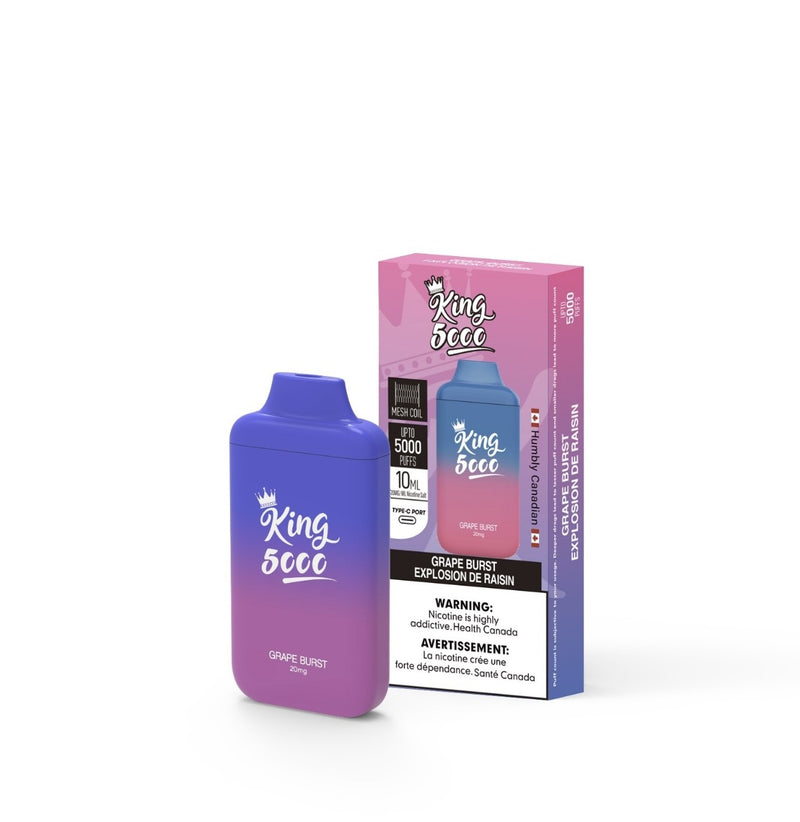 King Disposable Vape - Nicotine Free - 10 ML - 5000 Puffs - Grape Burst