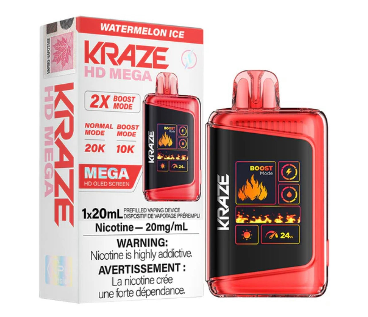 Kraze HD Mega Disposable Vape - 20K Puffs - Watermelon Ice | Vape4change Kraze HD Mega Disposable Vape - 20K Puffs - Watermelon Ice | Vape4change