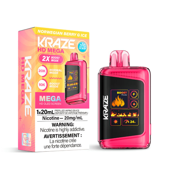 Kraze HD Mega Disposable Vape - 20K Puffs - Norwegian Berry G Ice