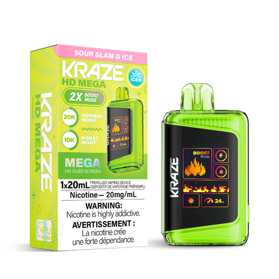 Kraze HD Mega Disposable Vape - 20K Puffs - Sour Slam G Ice