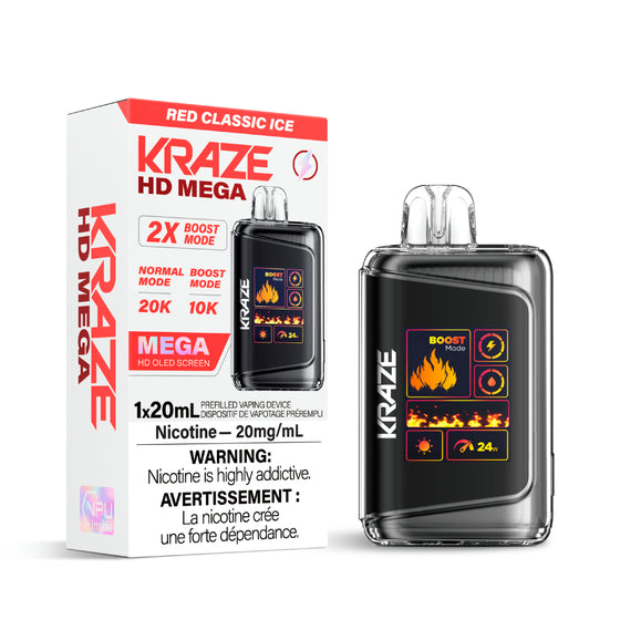 Kraze HD Mega Disposable Vape - 20K Puffs - Red Classic Ice