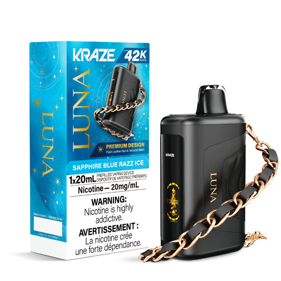 Shop Kraze Luna Disposable Vape - 42K Puffs - Sapphire Blue Razz Ice | Vape4change Shop Kraze Luna Disposable Vape - 42K Puffs - Sapphire Blue Razz Ice | Vape4change