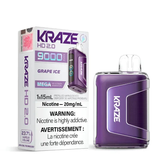 Kraze HD 2.0 Disposable Vape - 9000 Puffs - Grape Ice