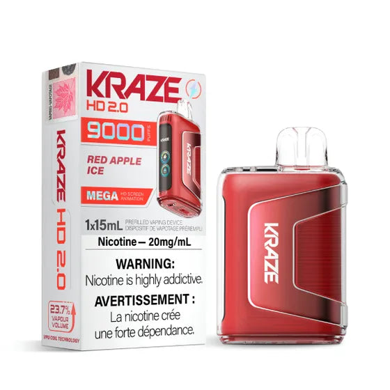 Kraze HD 2.0 Disposable Vape - 9000 Puffs -  Red Apple Ice