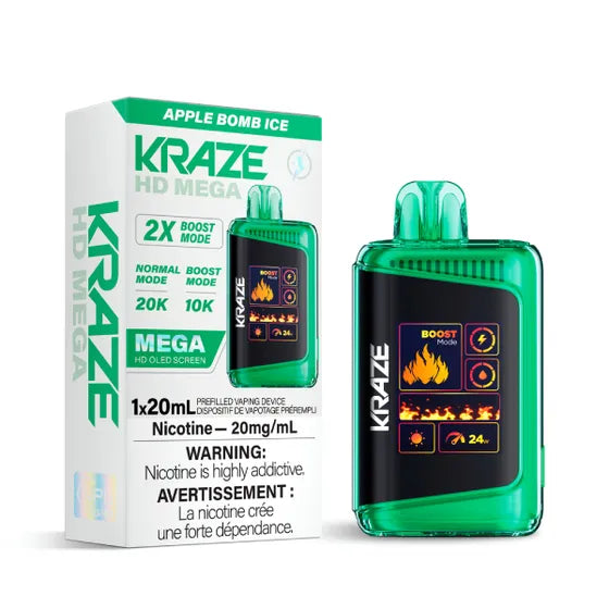 Kraze HD Mega Disposable Vape - 20K Puffs - Apple Bomb Ice