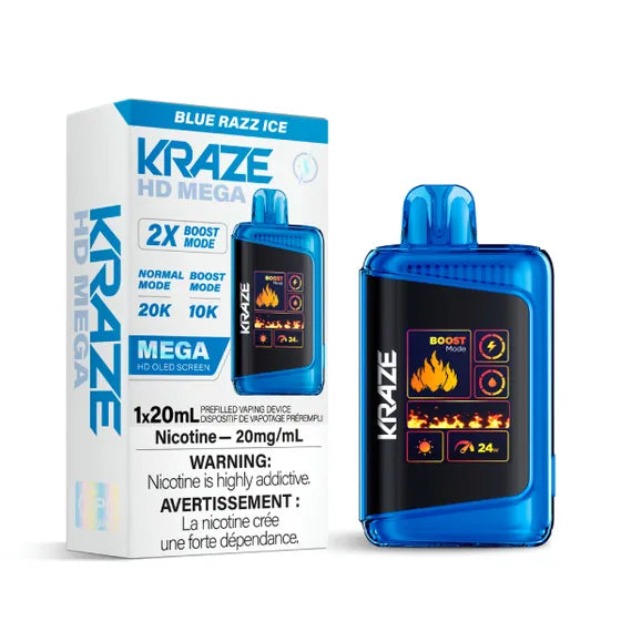 Kraze HD Mega Disposable Vape - 20K Puffs - Blue Razz Ice