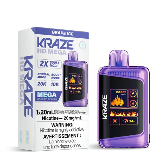 Kraze HD Mega Disposable Vape - 20K Puffs - Grape Ice