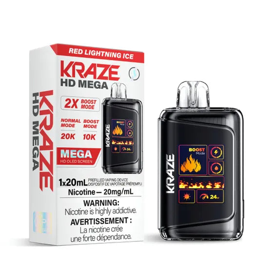 Kraze HD Mega Disposable Vape - 20K Puffs - Red Lightning Ice