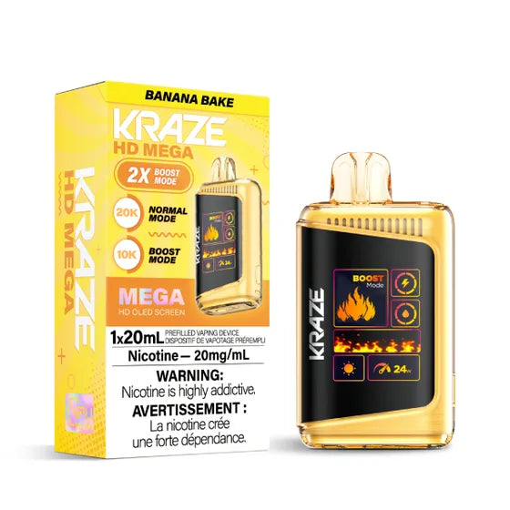 Kraze HD Mega Disposable Vape - 20K Puffs - Banana Bake