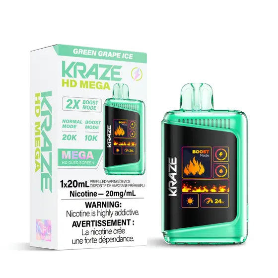 Kraze HD Mega Disposable Vape - 20K Puffs - Green Grape Ice