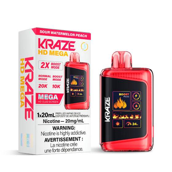 Kraze HD Mega Disposable Vape - 20K Puffs - Sour Watermelon Peach