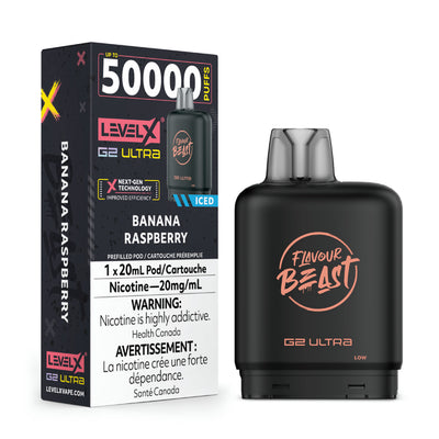 Flavour Beast Level X G2 Ultra Pod - 50k Puffs  – Banana Raspberry Iced
