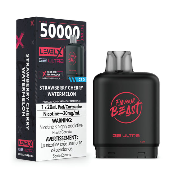 Flavour Beast Level X G2 Ultra Pod - 50k Puffs  – Strawberry Cherry Watermelon Iced