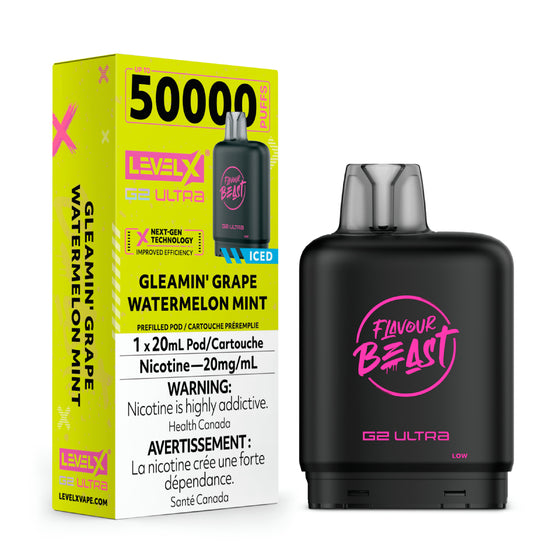 Flavour Beast Level X G2 Ultra Pod - 50k Puffs  – Gleamin' Grape Watermelon Mint