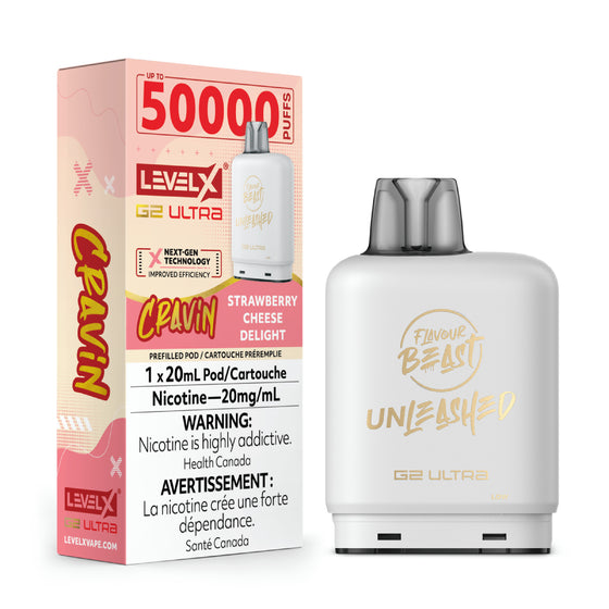 Flavour Beast Level X G2 Ultra Pod - 50k Puffs  – Cravin' Strawberry Cheese Delight