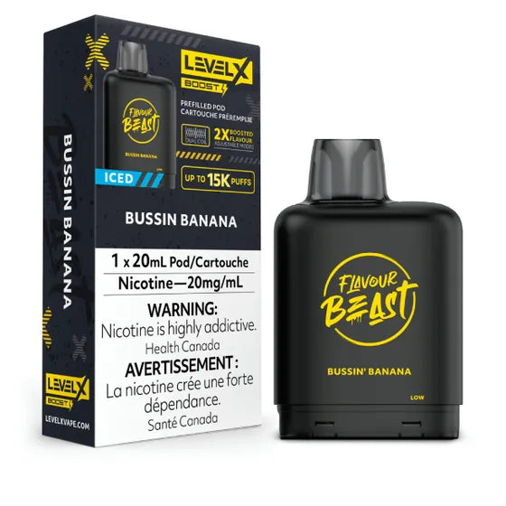 Level X Flavour Beast BOOST Pod 20mL - Bussin Banana Iced - 15K Puffs