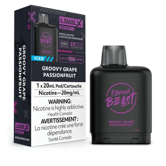 Level X Flavour Beast BOOST Pod 20mL - Groovy Grape Passionfruit Iced- 15K Puffs