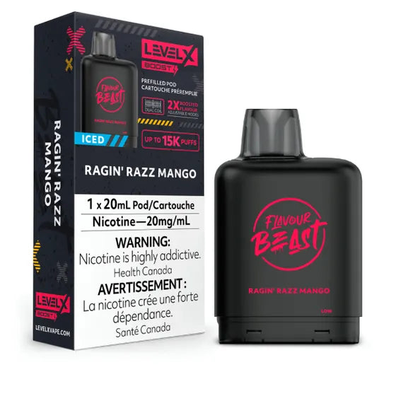 Level X Flavour Beast BOOST Pod 20mL - Ragin' Razz Mango Iced - 15K Puffs