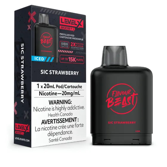 Level X Flavour Beast BOOST Pod 20mL - Sic Strawberry Iced - 15K Puffs