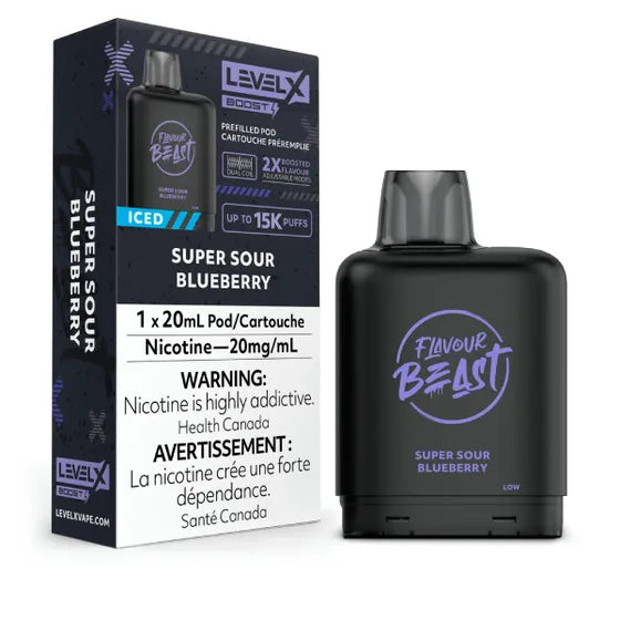 Level X Flavour Beast BOOST Pod 20mL - Super Sour Blueberry Iced - 15K Puffs