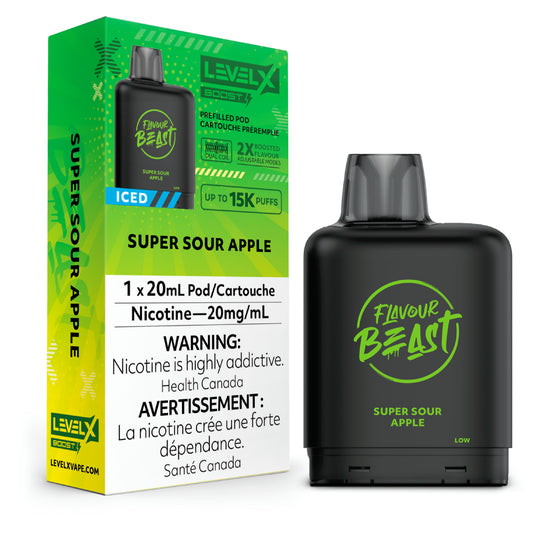 level x vape pods Level X Super Sour Apple Iced - Flavour Beast BOOST Pods - Vape4change