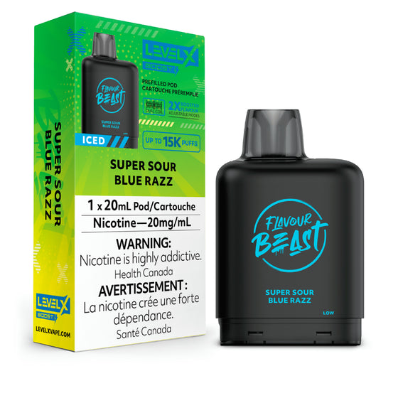 Level X Flavour Beast BOOST Pod 20mL - Super Sour Blue Razz Iced - 15K Puffs