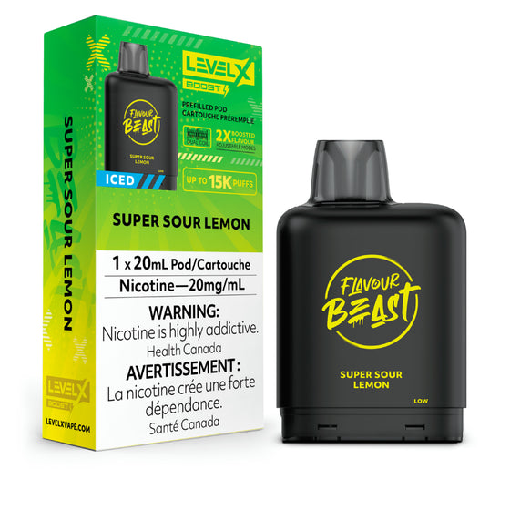 Level X Flavour Beast BOOST Pod 20mL - Super Sour Lemon Iced - 15K Puffs