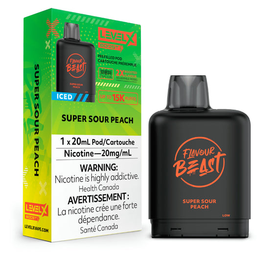 Level X Flavour Beast BOOST Pod 20mL - Super Sour Peach Iced - 15K Puffs